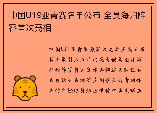 中国U19亚青赛名单公布 全员海归阵容首次亮相